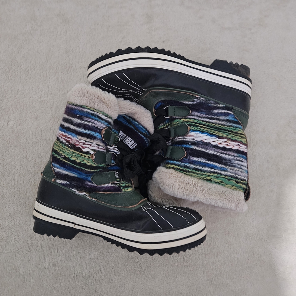 Striped Winter Boots with Faux Fur Lining